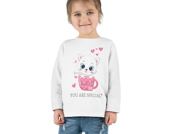 Cat Hello Toddler Long Sleeve Tee, Cute Kitty Shirt
