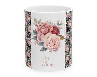 Taza de cerámica floral "Mamá Número Uno", color melocotón, regalo vintage