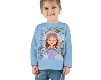 T-shirt à manches longues pour tout-petit bouquet floral bleu princesse Gabriella, chemise enfant, chemise princesse, manches longues princesse, manches longues floral