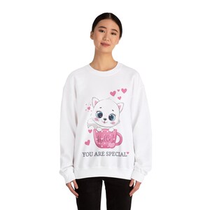 Cat Mug Sweatshirt: Women&#39;s Cotton-Blend Crewneck