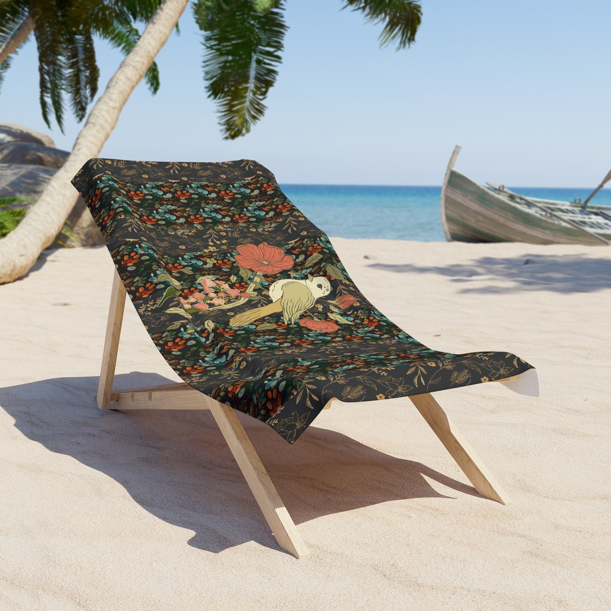 Vintage Bird Floral Beach Towel: Nautical Home Decor (30x60 or