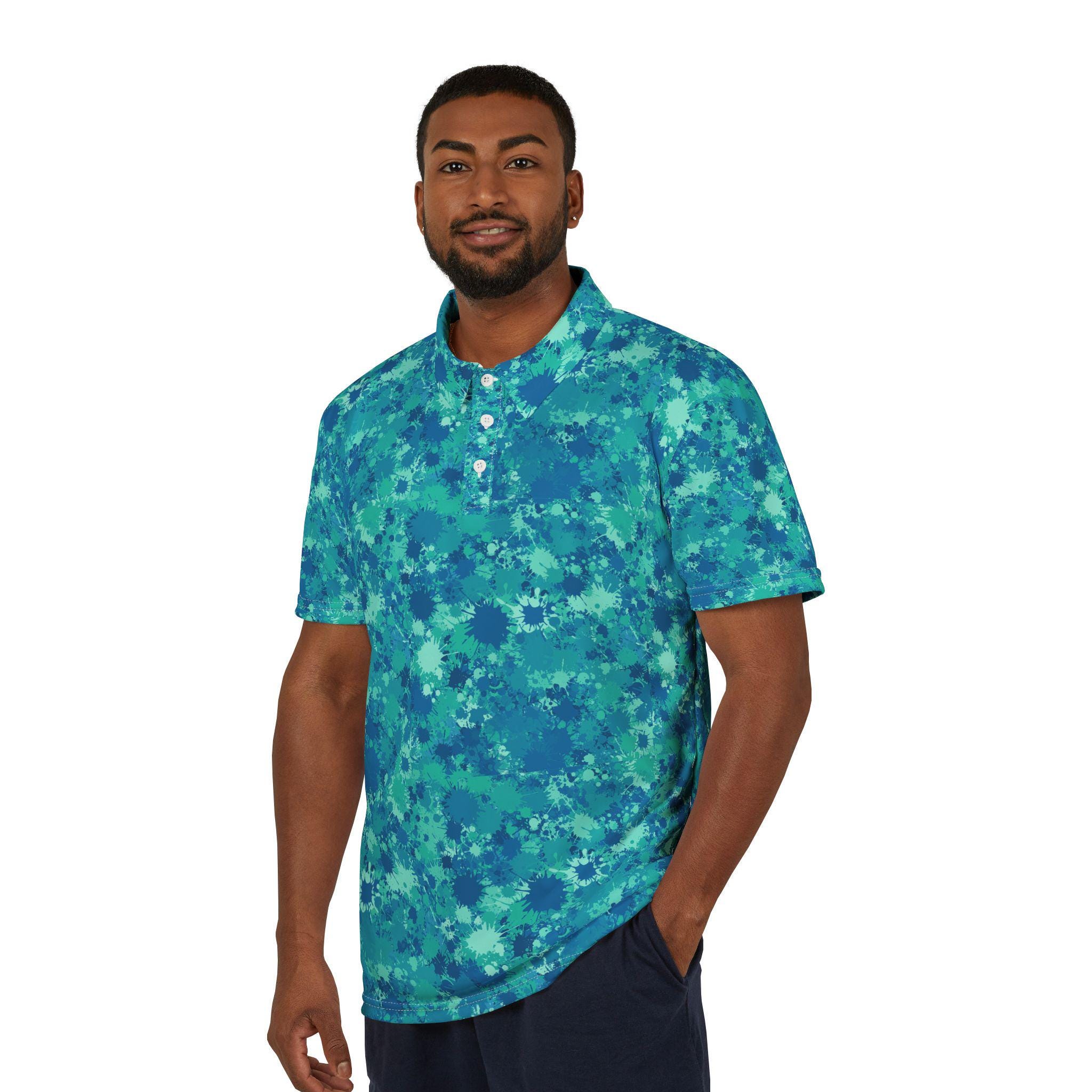 Teal Tie Dye Polo Shirt | All-over Print - Etsy