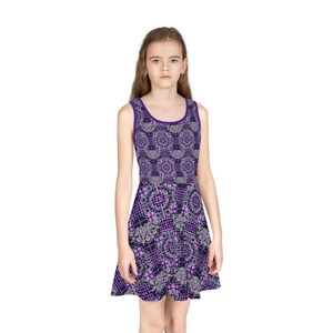 Purple Abstract Girls Sundress: Sleeveless Summer Party Dress
