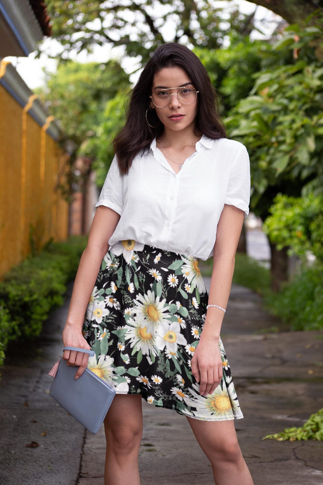 Daisy Print Skater Skirt: Black Floral Mini Flare - Etsy