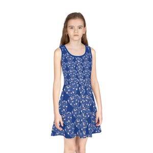 Hearts Girls Sundress: Sleeveless Blue Party Dress