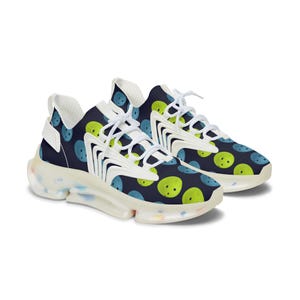 Women&#39;s Sneakers, Green Blue Mesh Sneakers, Sport Shoes, Pickleball Sneakers, Women&#39;s Tennis Shoes, White Sole Sneakers