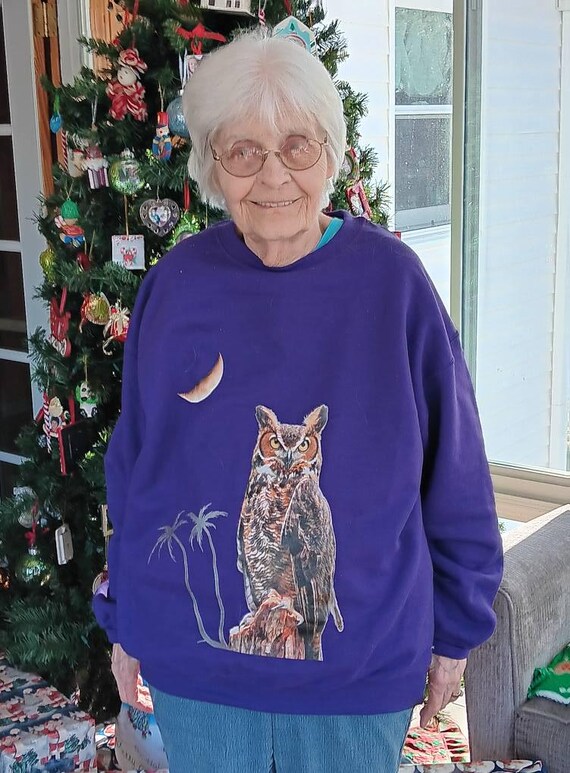 Felpa unisex gufo, pullover girocollo animale, maglione misto