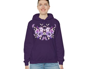 Purple Floral Butterfly Hoodie: Women's Polyester Cotton Blend Sweatshirt