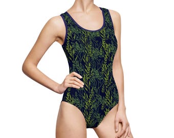 Vines-badpak uit één stuk: donkerblauwe zomerstrandkleding