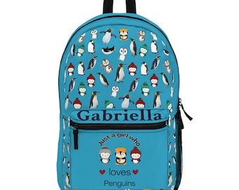blue penguin mini backpack Personalized Penguin Blue Backpack, Kids School Bag, Travel Rucksack