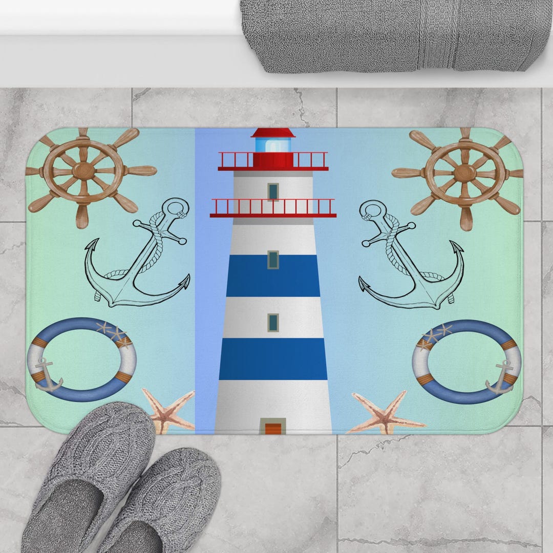 Memory Foam Ocean Lighthouse Mat Kitchen Bathroom Mat Nautical Home ...