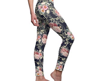Leggings con estampado floral vintage 3 / Pantalones florales, cómodos y acogedores con estampado integral