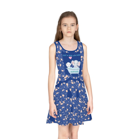 Girls Blue Elephant Sundress: Sleeveless A-Line Dress Girls Blue Elephant Sundress: Sleeveless A-Line Dress