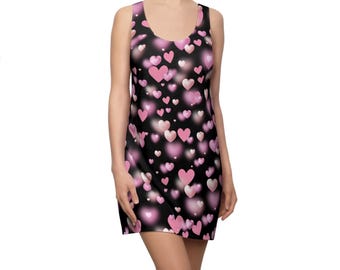 Robe rose à motif coeurs et dos nageur | Impression intégrale