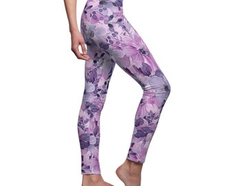 Women's Cut & Sew Casual (AOP) Comfy Cozy Leggings Floral Pants Purple Floral Leggings