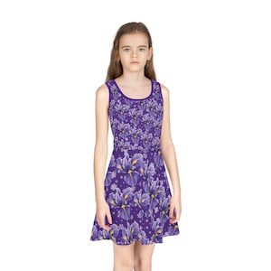 Purple Floral Girls Sundress: Sleeveless Summer Party Dress