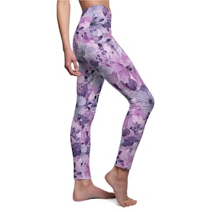 Floral Leggings: Purple Pink Cozy Casual Wear