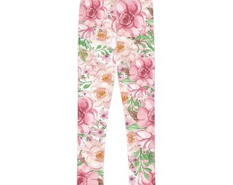 Cherry Red Floral Kids Full-Length Leggings (AOP), Trendy Kids Pants, Soft Stretch Leggings, Birthday Leggings, Dance Leggings