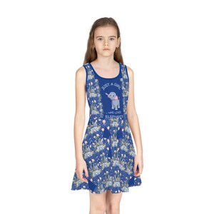 Girls Elephant Sundress: Blue Sleeveless Kids Summer Outfit