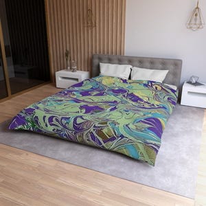 Botanisch dekbedovertrek, groene abstracte beddenset, lichtgewicht dekbed, abstract doolhof, slaapkamerdecor, meerdere maten, beddengoed voor thuis