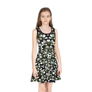 Girls Sleeveless Sundress (AOP) Girls Black Animal Lover Dress Girls Pretty Dress Girls' Dress Panda Bear Dress