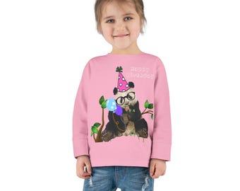 Personalisiertes Pandabär-T-Shirt für Kinder: Geburtstagsgeschenk, langärmeliges Baumwollhemd
