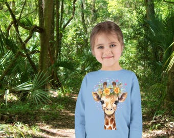 Giraffe Floral Toddler Tee: Jungle Safari Long Sleeve Shirt