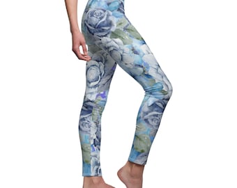 Women's Cut & Sew Casual Leggings (AOP) Comfy Cozy Flower Pants Floral Leggings Blue Floral Bouquet