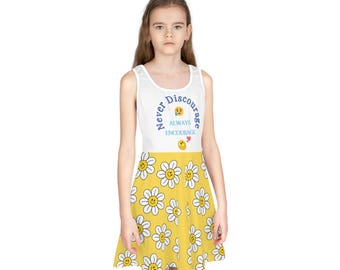 Girls Sleeveless Sundress: Yellow Daisy Print Summer Outfit