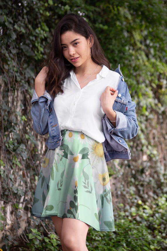 Light Green Daisy Skater Skirt: Women's Floral A-line Skirt - Etsy