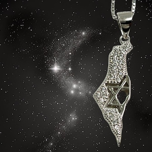 Collier étoile de David en argent sterling 925, collier carte d'Israël, pendentif zircone, bijoux juifs, collier juif, cadeau bat mitzvah.