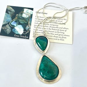 925 Sterling Silver Pendant,Eilat Stone Necklace,Handmade pendant,Modern Style Necklace,Israel Jewelry,Jewish Jewelry,Two-piece drop pendant