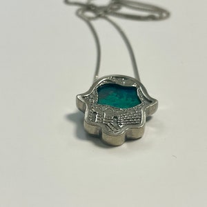 Hamsa Necklace Pendant 925 Sterling Silver With Eilat Stone,Jerusalem Pendant ,Handmade Judaica Jewelry,Judaica Gift,Hand of God Jewelry.