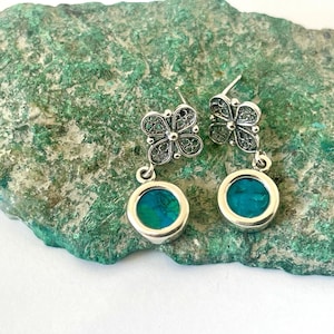 925 Sterling Silver Eilat Stone Dangle Earrings,Drop earrings, Post Dangly,Anniversary Gift,Birthday Gift,Holiday Gift,Filigree Earrings.