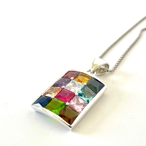 925 Sterling Silver Hoshen Breastplate Necklace: 12 Tribes Gemstone Judaica Pendant