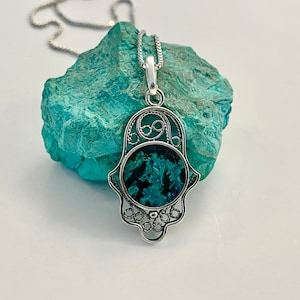 Hamsa Pendant 925 Sterling Silver with Eilat stone,Hamsa Hand Necklace,Judaica Jewlery,Israeli Jewelry ,Filigree Jewelry ,Handmade Hamsa.