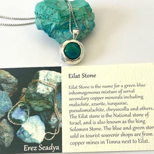 925 Sterling Silver Yemenite round  pendant  Necklace With Eilat Stone & Roman Glass,Hand Made Pendant ,Judaica Jewlery,Israeli Gift.