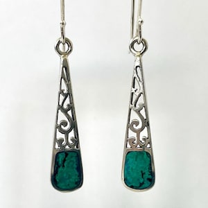 Eilat Stone 925 Sterling Silver Earrings, Drop Earrings,Modern Dangle Earrings,Judaica earrings  Jewelry,Israeli Earrings,Jewish Jewelry.
