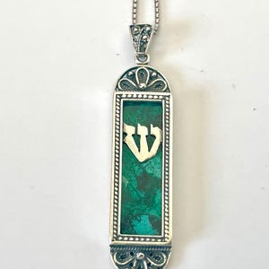 Mezuzah Necklace Pendant 925 Sterling Silver With Eilat Stone,Filigree Pendant ,Handmade Judaica Jewelry, Jewish Gift,Bar Bat Mitzvah Gift