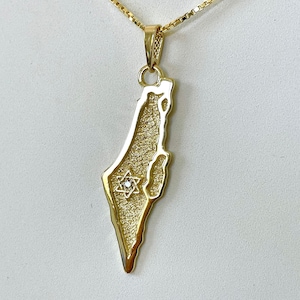 14k gouden ketting van Israël-kaarthanger, ketting van Israël, gemaakt in Israël, diamanten hanger, Joodse sieraden, Davidster-ketting, Judaïca-sieraden.