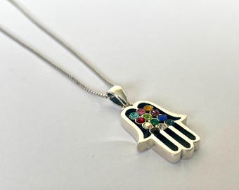 Hamsa 925 Sterling Silver Pendant, Judaica Necklace, Jewish jewelry.