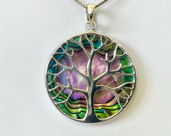 Sterling Silver Tree of Life Pendant: Shell Inlay Necklace