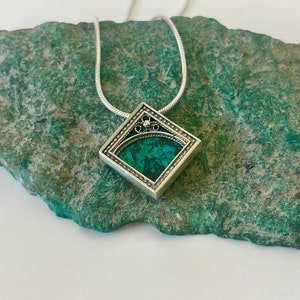925 Sterling Silber Anhänger & Eilat Stein,Eilat Stein Halskette,Silber Anhänger,filigrane Halskette,jüdischen Schmuck.Blau Grün Solomon Stein.