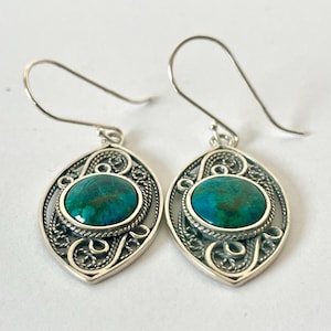 Eilat Stone 925 Sterling Silver Earrings, Drop Earrings,Filigree Dangle Earrings,Judaica earrings  Jewelry,Israeli Earrings,Jewish Jewelry