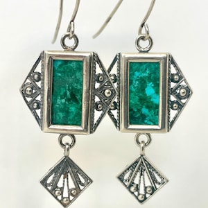 Eilat Stone 925 Sterling Silver Earrings, Drop Earrings,Filigree Dangle Earrings,Judaica earrings  Jewelry,Israeli Earrings,Jewish Jewelry.