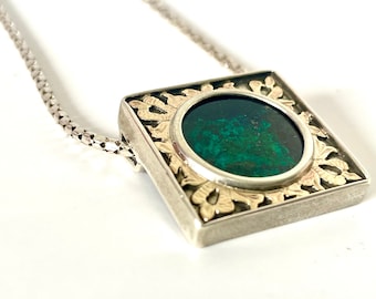 Sterling Silver Eilat Stone Pendant: 9K Gold Modern Necklace