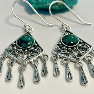 Eilat Stone Earrings 925 Sterling Silver, Drop Earrings,Filigree Dangle Earrings,Israeli Earrings, Natural Eilat Stone Earrings,Gift For Her