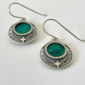 Eilat Stone 925 Sterling Silver Earrings, Drop Earrings,Filigree Dangle Earrings,Judaica earrings  Jewelry,Israeli Earrings,Jewish Jewelry.