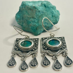 Eilat Stone Earrings 925 Sterling Silver, Drop Earrings,Filigree Dangle Earrings,Israeli Earrings, Natural Eilat Stone Earrings,Gift For Her