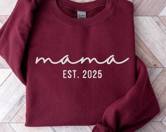 Bestickter Pullover personalisiertes Mama Sweatshirt Namen Kinder auf Ärmel Personalisierbare Jahreszahl Geburtsjahr Pullover Muttertag